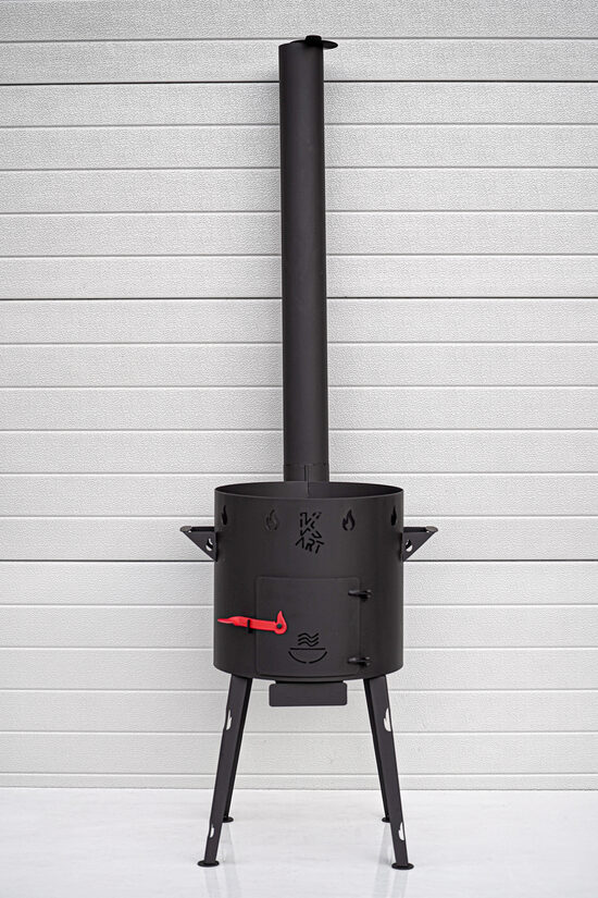 Oven for kazan 16l with flue, flue shutter, ash box, draft hole, handles and collapsible legs